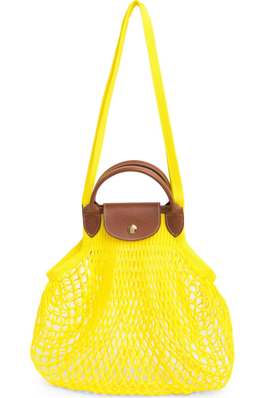 Longchamp Le Pliage Filet Mesh Knit Shoulder Bag in Lemon